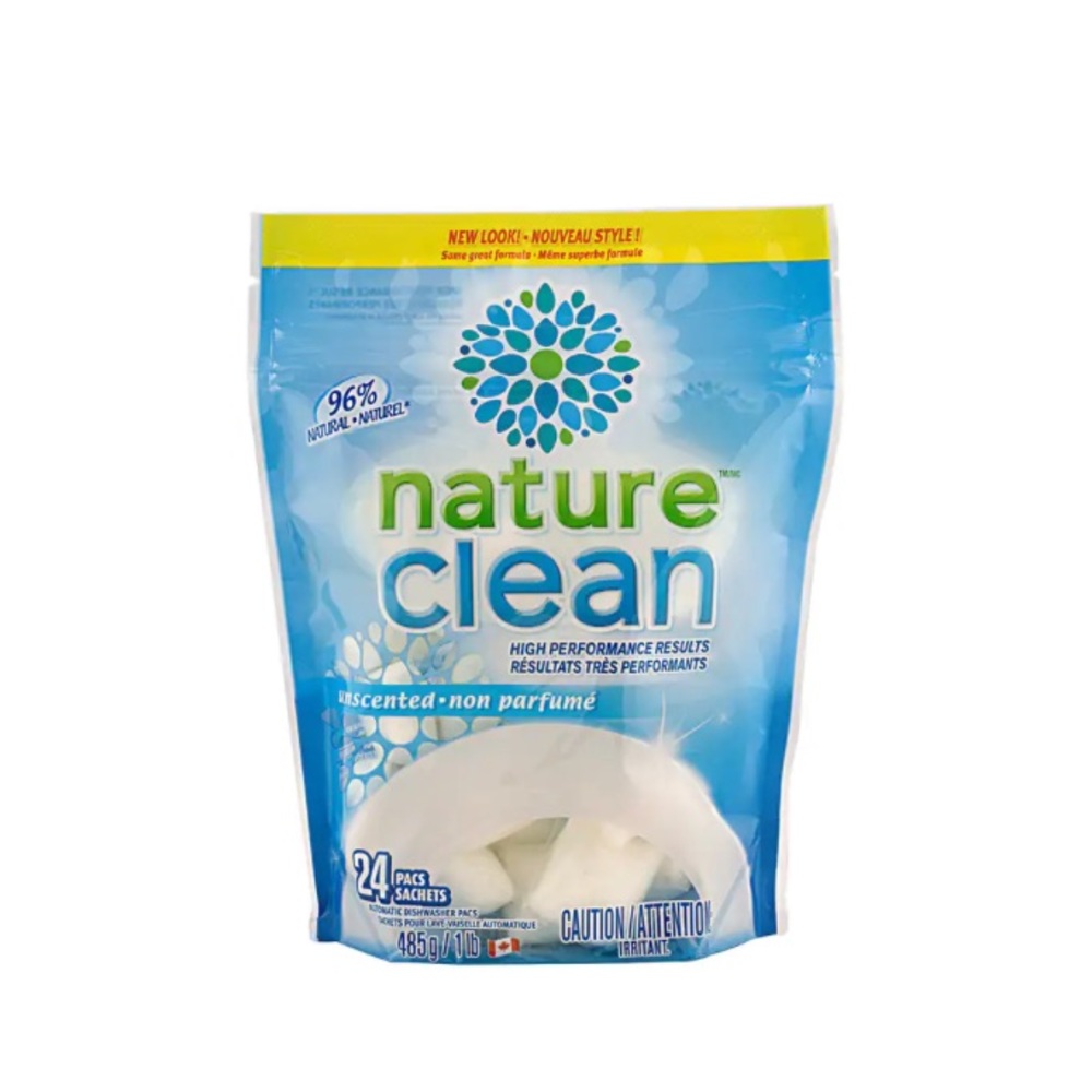 New Nature Clean Automatic Dishwasher Pacs, Unscented, 24 count.